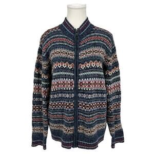 Vintage Y2K Tiara Fair Isle Full Zip Sweater High Neck Blue Pink Medium